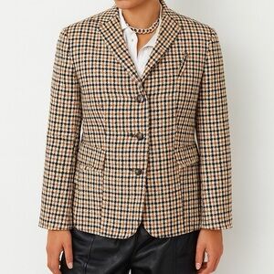 Liz Claiborne Blazer Heritage Plaid Jacket English Country Classic Black Tan 6